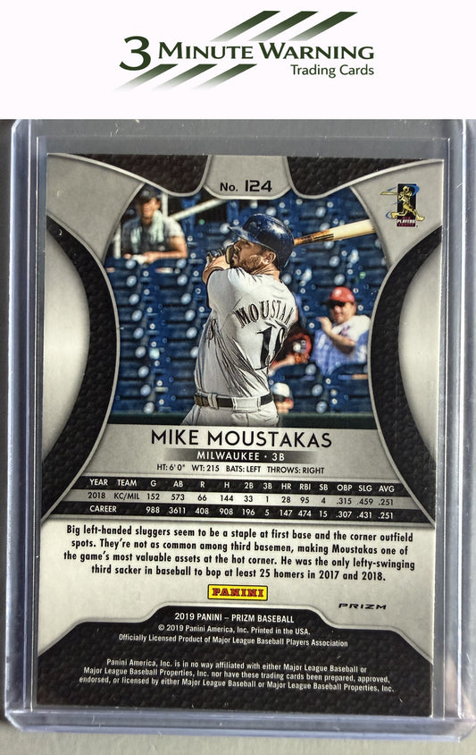 2019 Panini Prizm #124 Mike Moustakas Hyper Prizm Blue Prizm