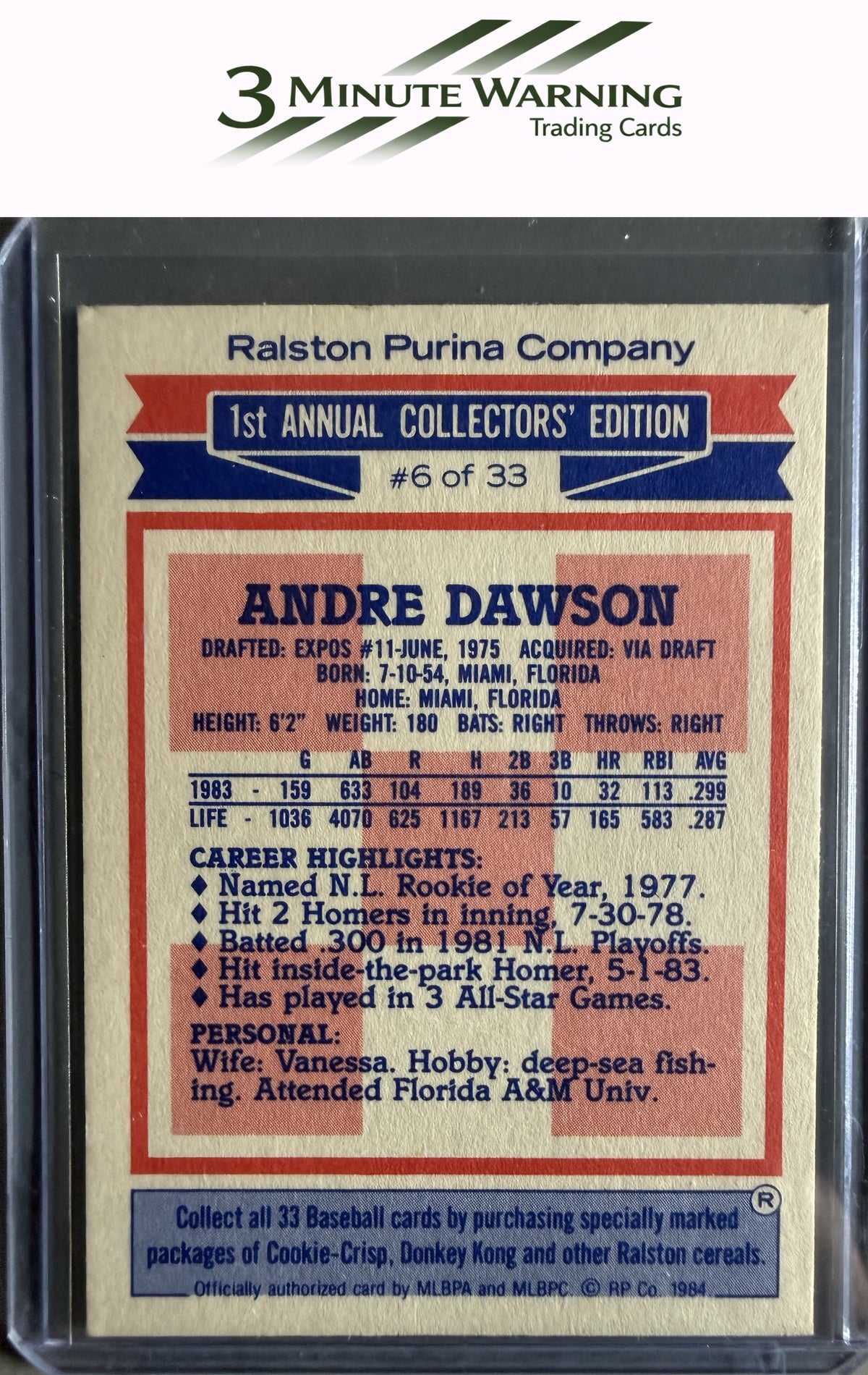 1984 Topps Cereal Series #6 Andre Dawson