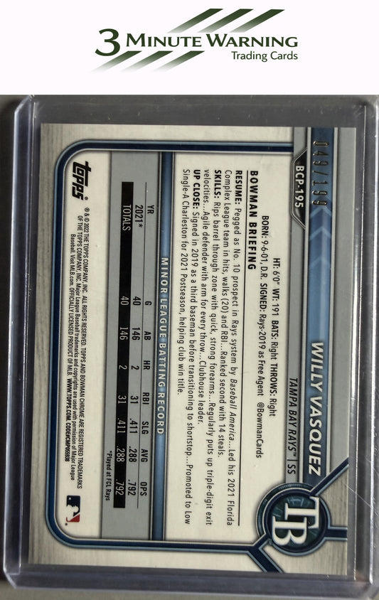 2022 Bowman Chrome #BCP-195 Willy Vasquez Prospects Pink Mojo Refractor #/199