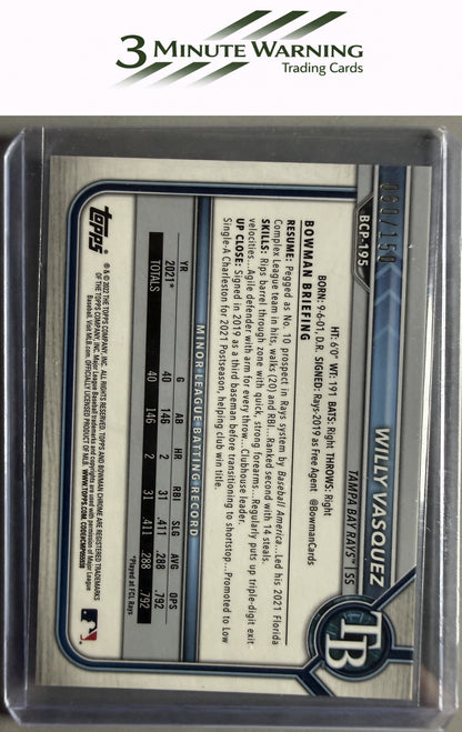 2022 Bowman Chrome #BCP-195 Willy Vasquez Prospects Blue Mojo Refractor #/150