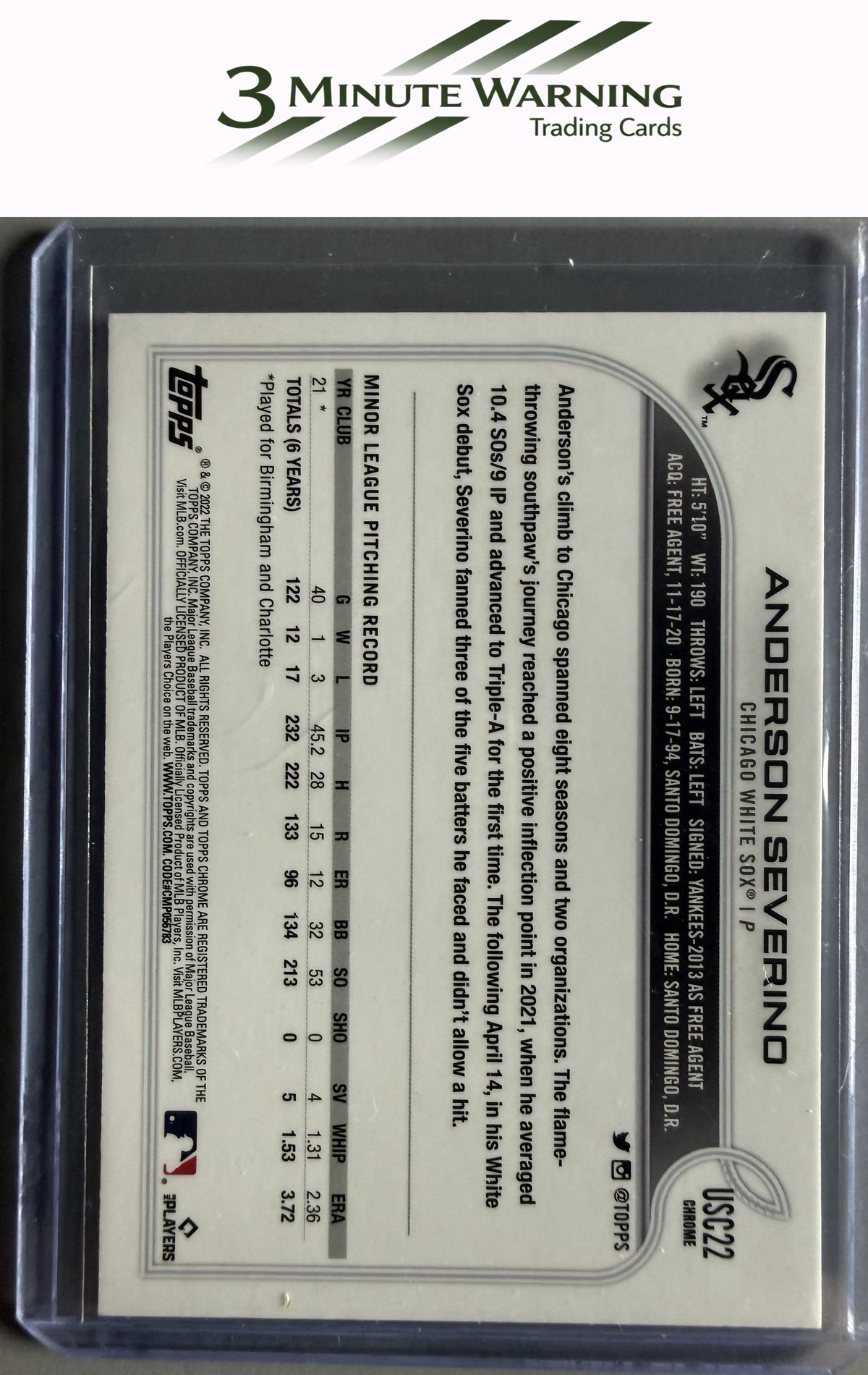 2022 Topps Chrome Update #USC22 Anderson Severino Purple Refractor
