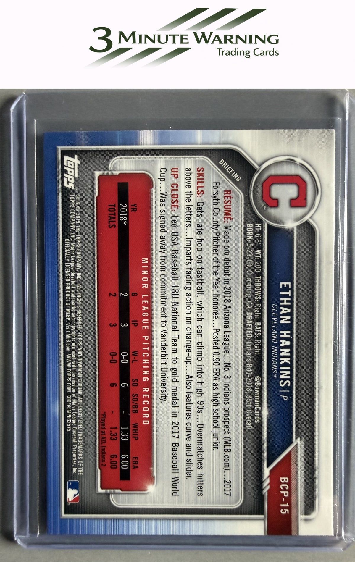 2019 Bowman #BCP-15 Ethan Hankins Chrome Prospects