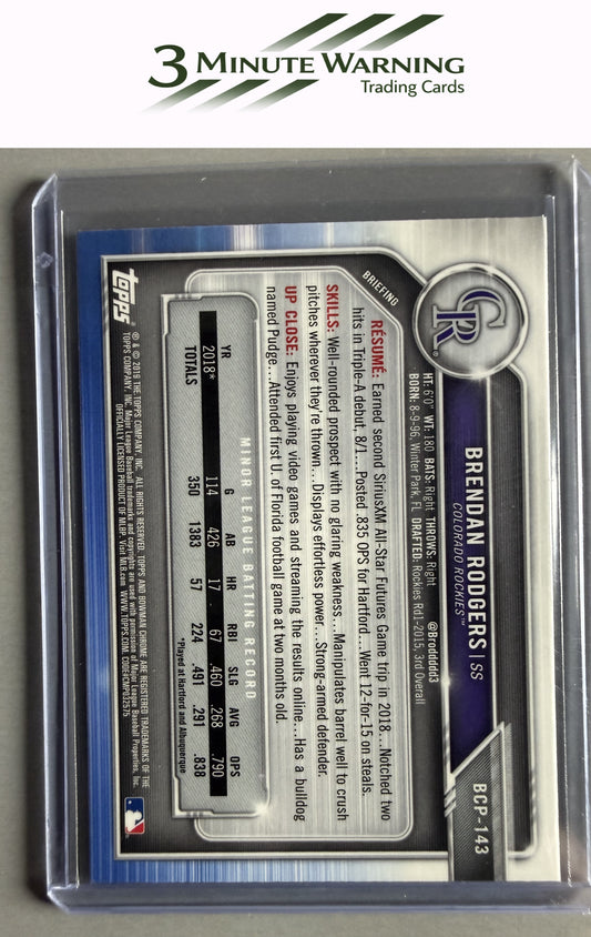 2019 Bowman #BCP-143 Brendan Rodgers Chrome Prospects
