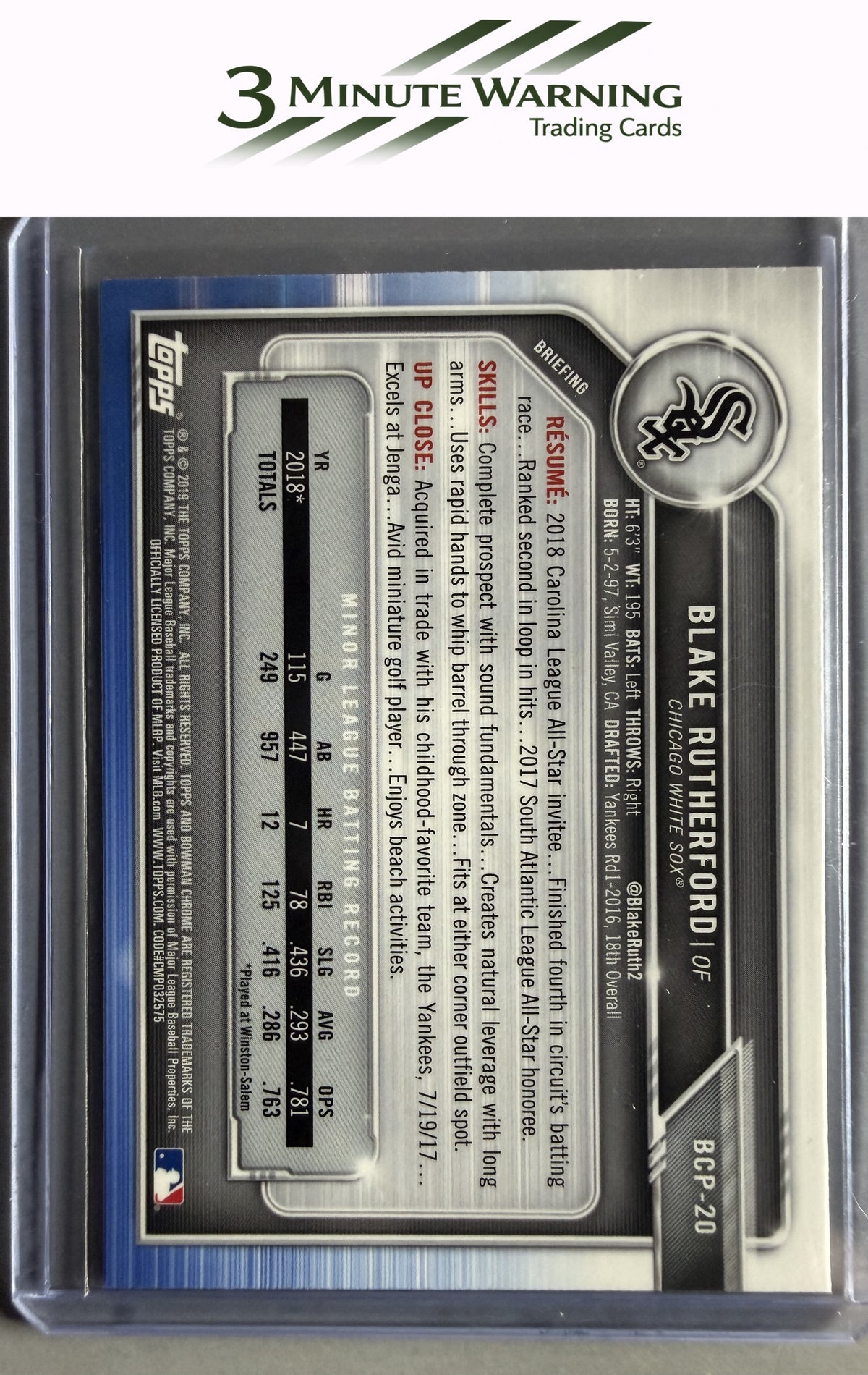 2019 Bowman #BCP-20 Blake Rutherford Chrome Prospects