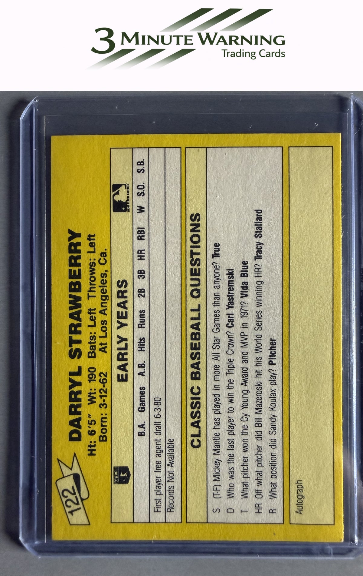1987 Classic Update Yellow #122 Darryl Strawberry