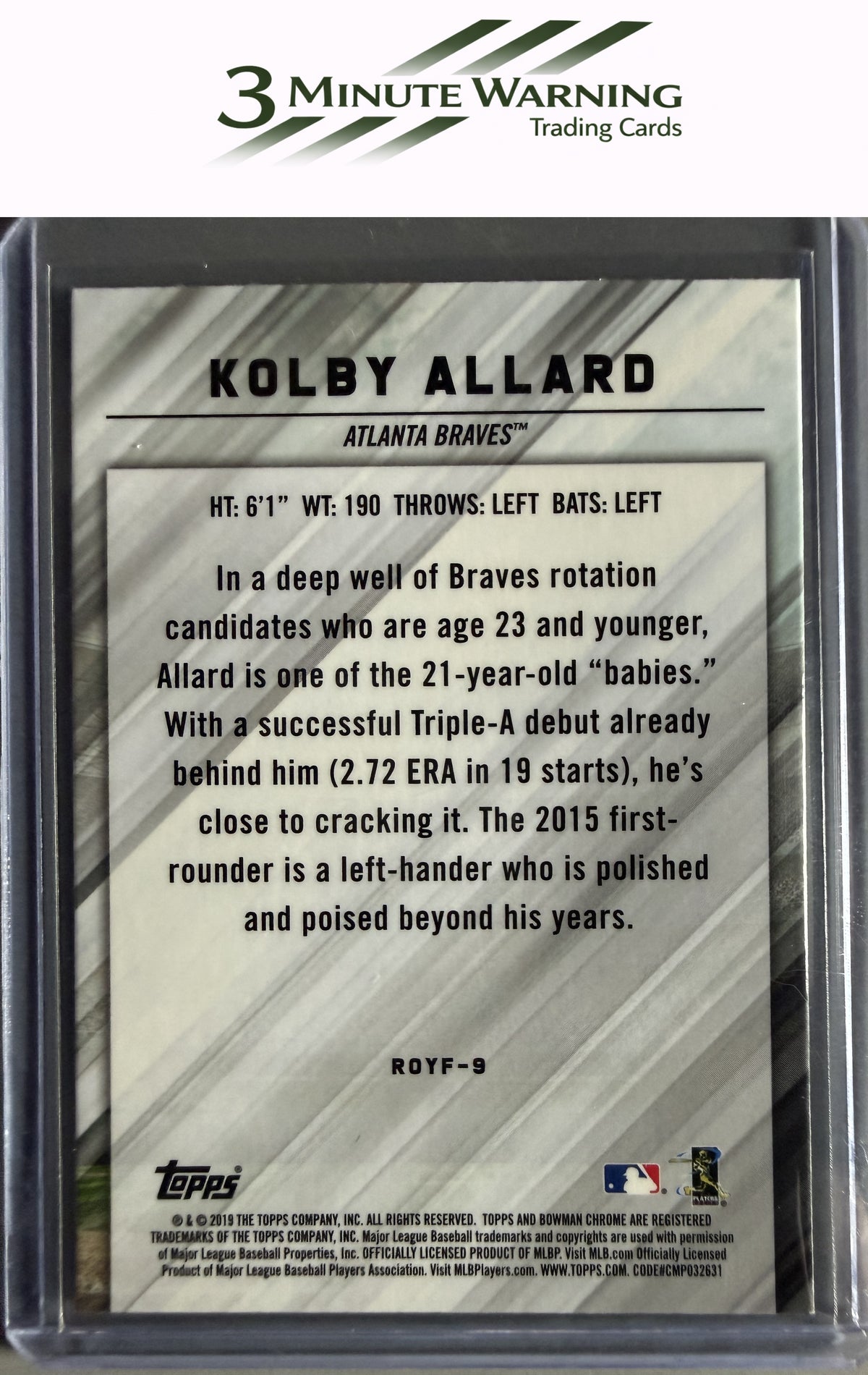 2019 Bowman #ROYF-9 Kolby Allard Rookie of the Year Favorites