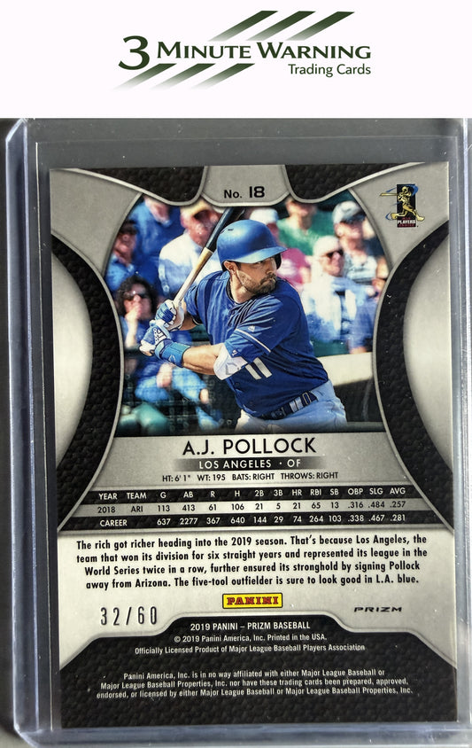 2019 Panini Prizm #18 A.J. Pollock Blue Wave Prizm #/60