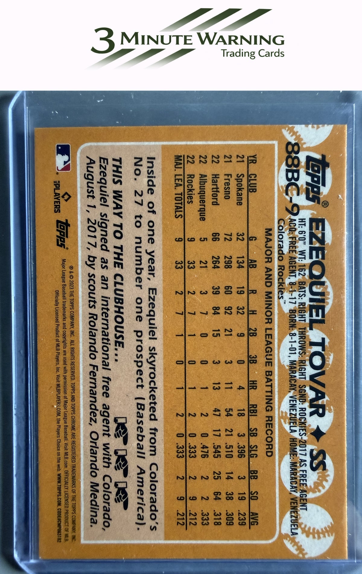 2023 Topps Chrome #88BC-9 Ezequiel Tovar 1988 Topps Baseball 35th Anniversary