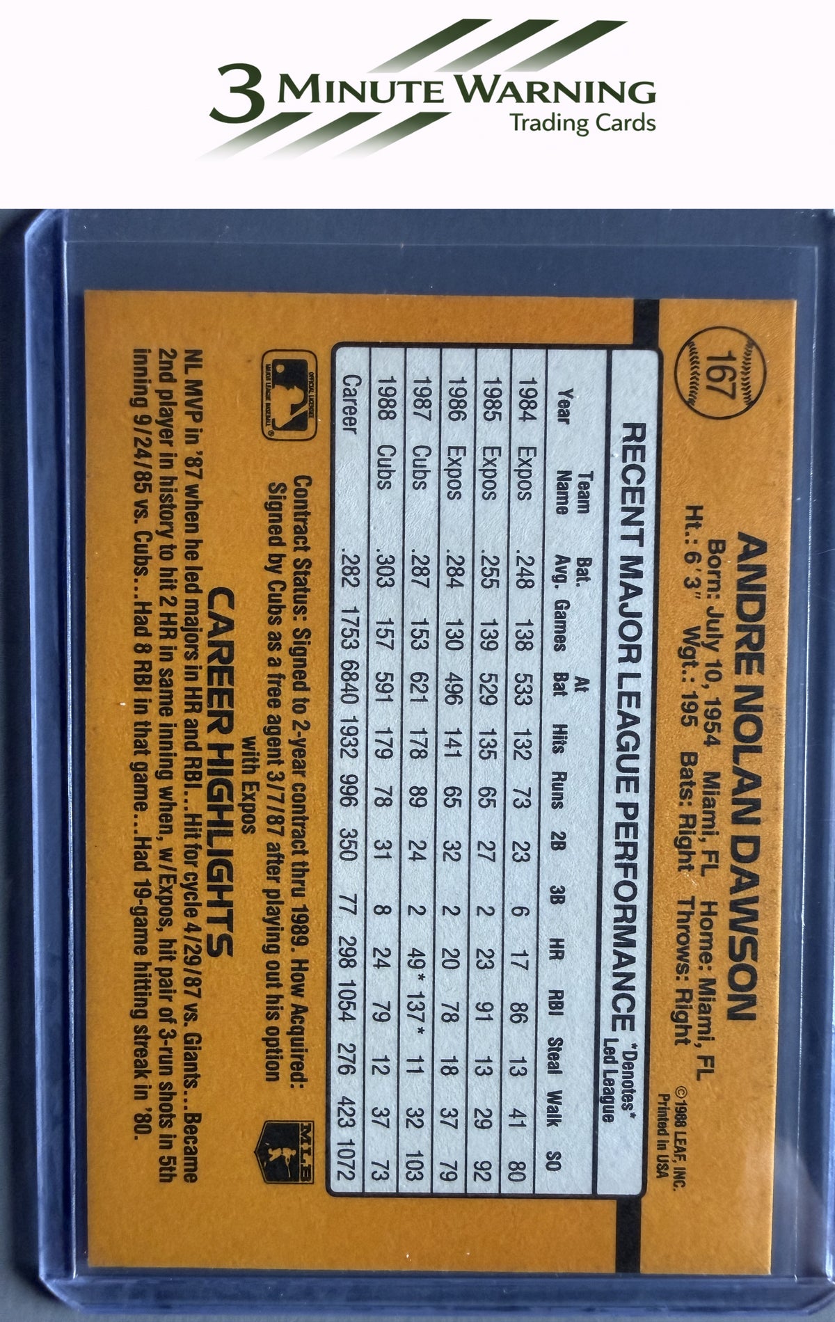 1989 Donruss #167b Andre Dawson
