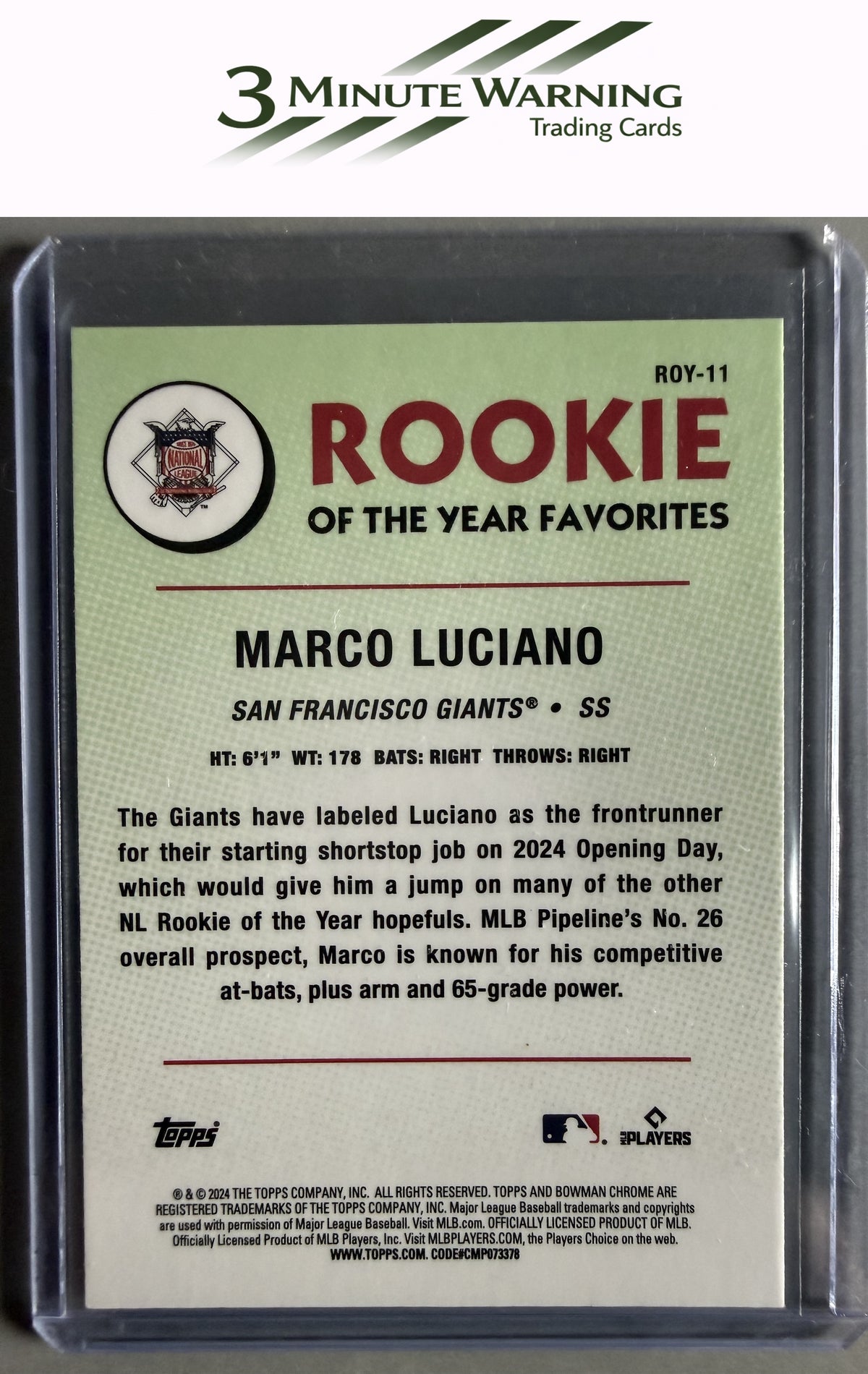 2024 Bowman #ROY-11 Marco Luciano Rookie of the Year Favorites Mojo Refractor