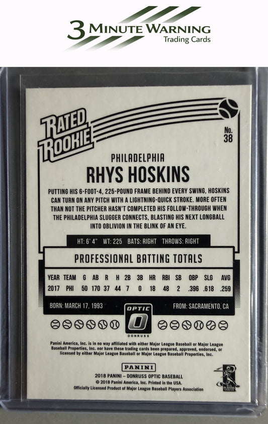 2018 Donruss Optic #38b Rhys Hoskins : "Rhys Lightning" on front