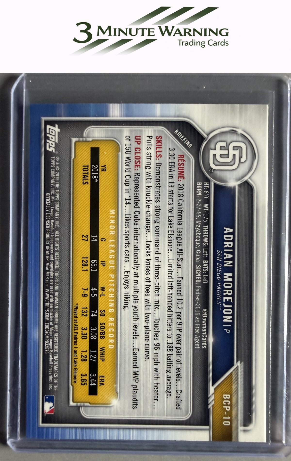 2019 Bowman #BCP-10 Adrian Morejon Chrome Prospects
