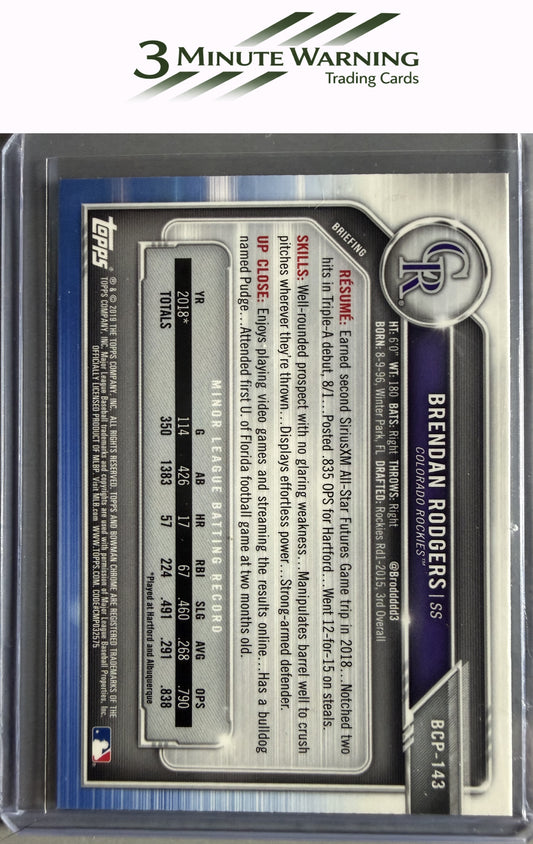 2019 Bowman #BCP-143 Brendan Rodgers Chrome Prospects