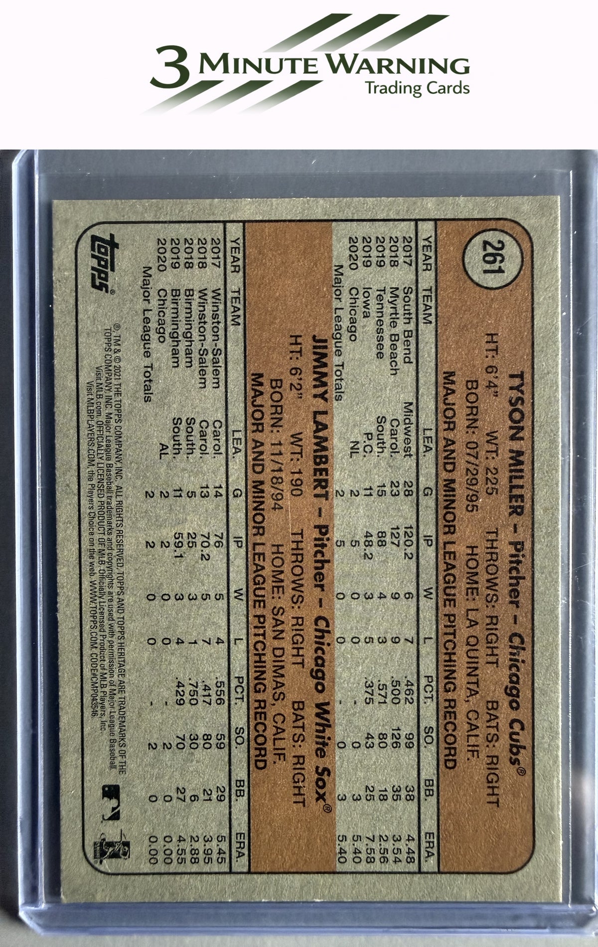 2021 Topps Heritage #261 NL/AL 2021 Rookie Stars (Tyson Miller / Jimmy Lambert) RS, RC