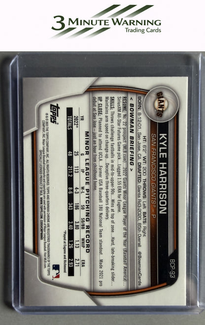 2023 Bowman #BCP-93 Kyle Harrison Chrome Prospects