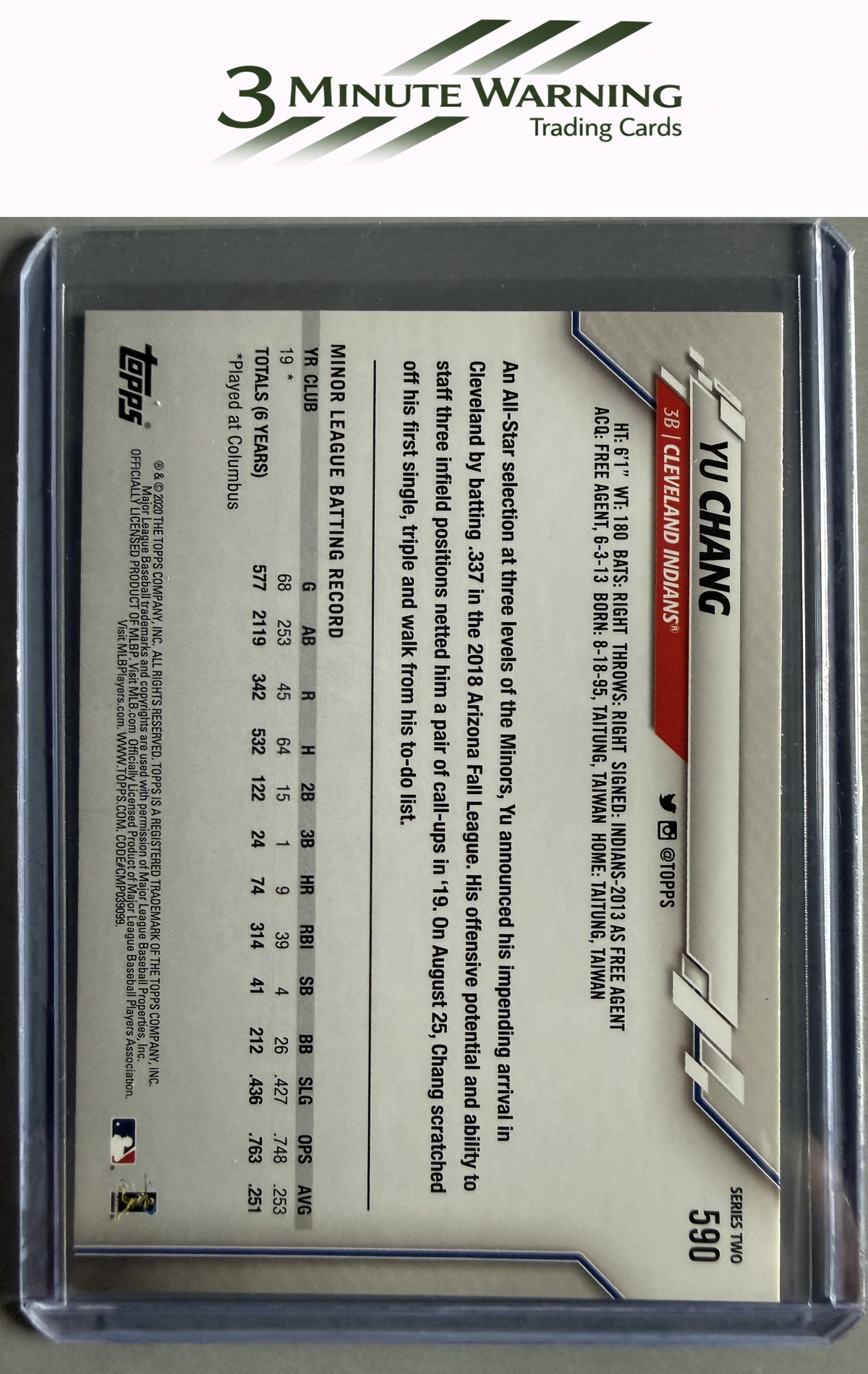 2020 Topps #590 Yu Chang