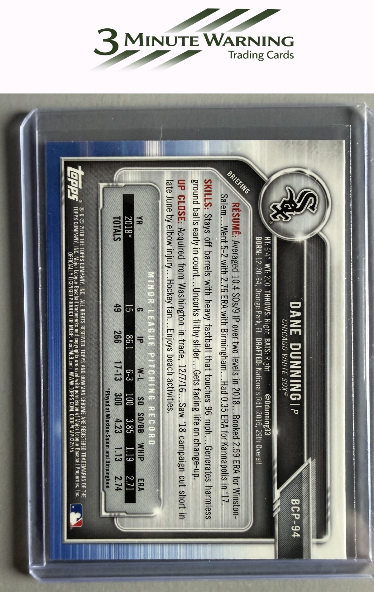 2019 Bowman #BCP-94 Dane Dunning Chrome Prospects
