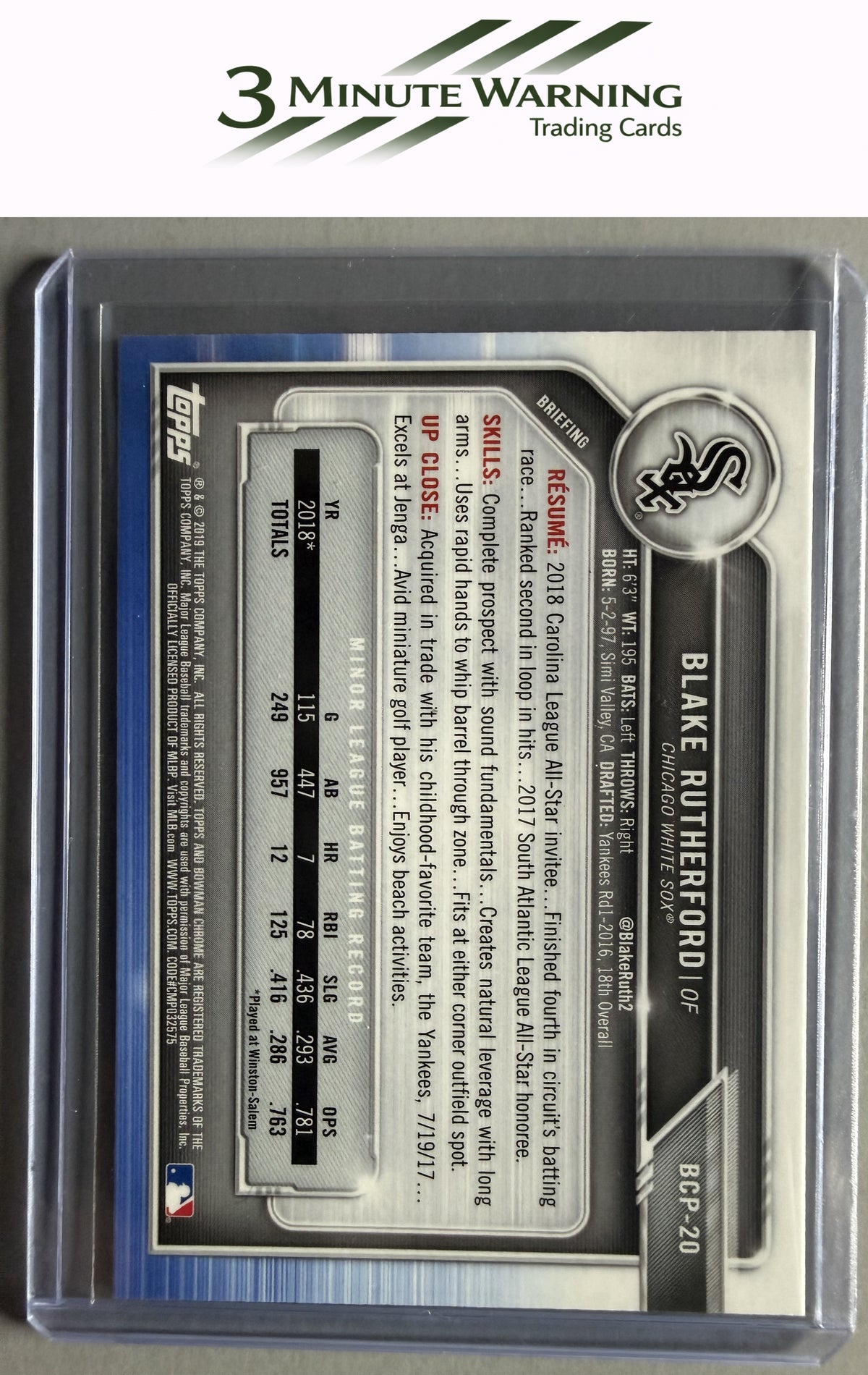 2019 Bowman #BCP-20 Blake Rutherford Chrome Prospects
