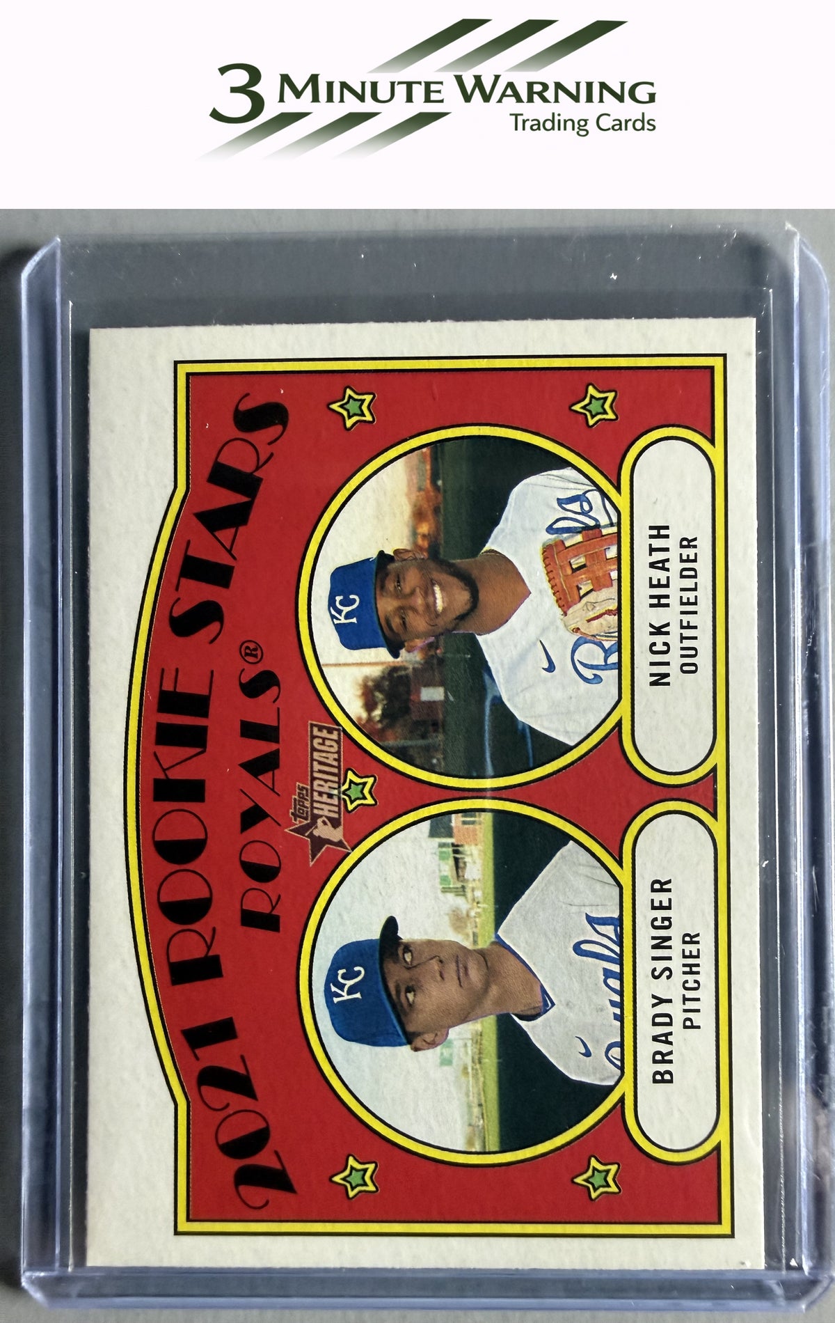 2021 Topps Heritage #129 Royals 2021 Rookie Stars (Brady Singer / Nick Heath) RS, RC