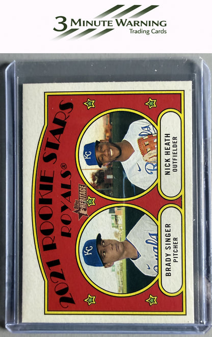 2021 Topps Heritage #129 Royals 2021 Rookie Stars (Brady Singer / Nick Heath) RS, RC