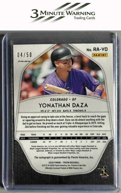 2020 Panini Prizm #RA-YD Yonathan Daza Rookie Autographs RW&B Prizm #/50