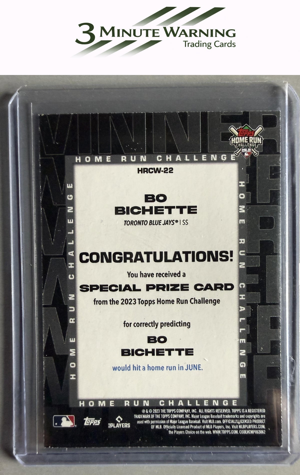 2023 Topps #HRCW-22 Bo Bichette Home Run Challenge Winners June
