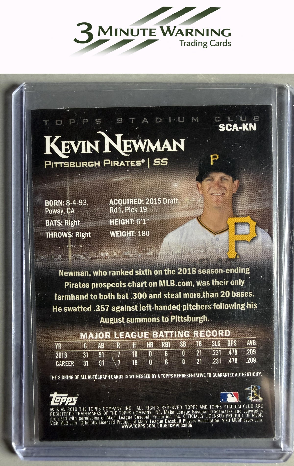 2019 Stadium Club #SCA-KN Kevin Newman Autographs