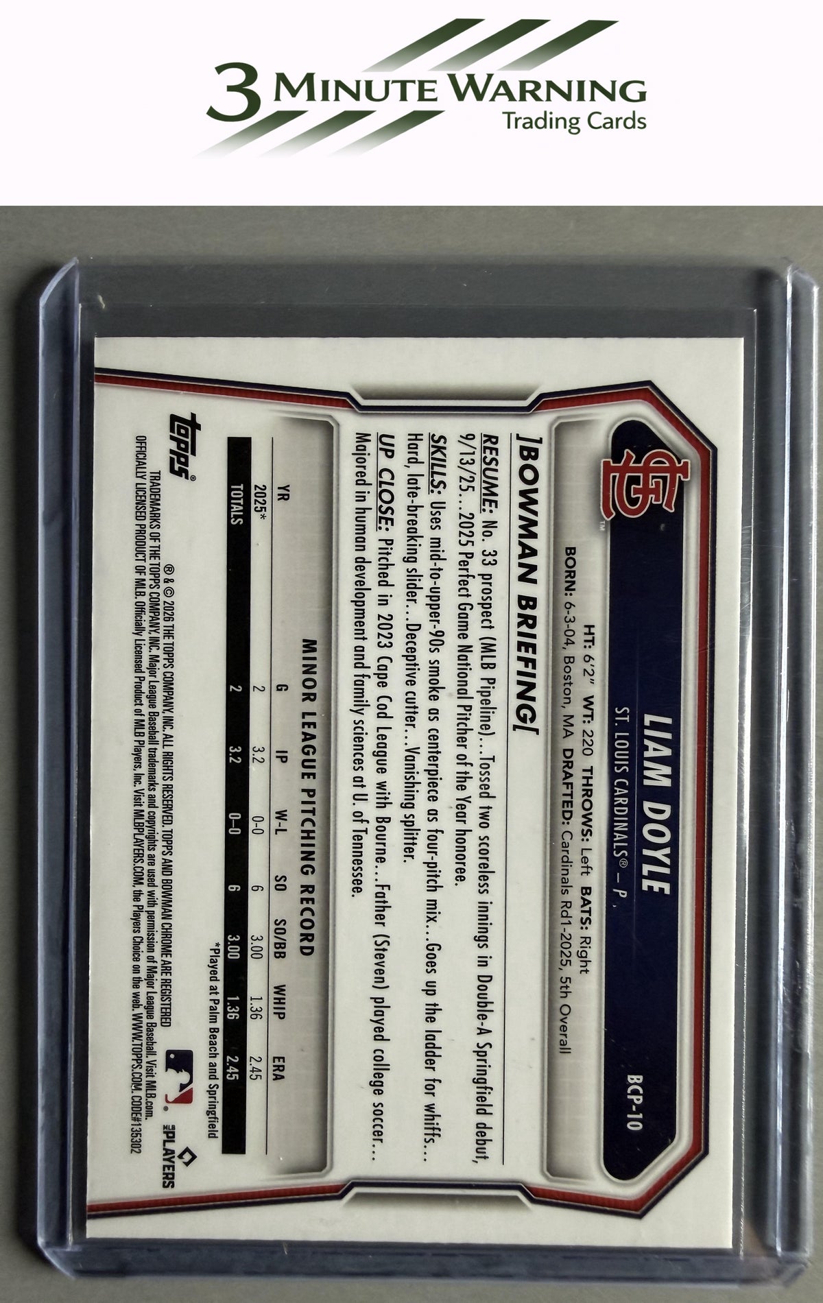 2026 Bowman #BCP-10 Liam Doyle Chrome Prospects