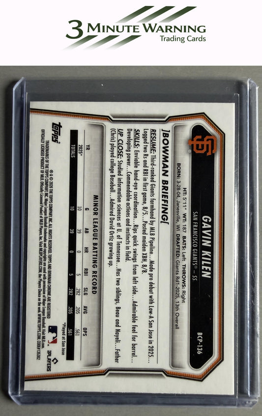 2026 Bowman #BCP-136 Gavin Kilen Chrome Prospects