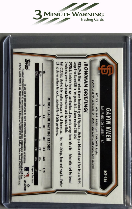 2026 Bowman #BCP-136 Gavin Kilen Chrome Prospects