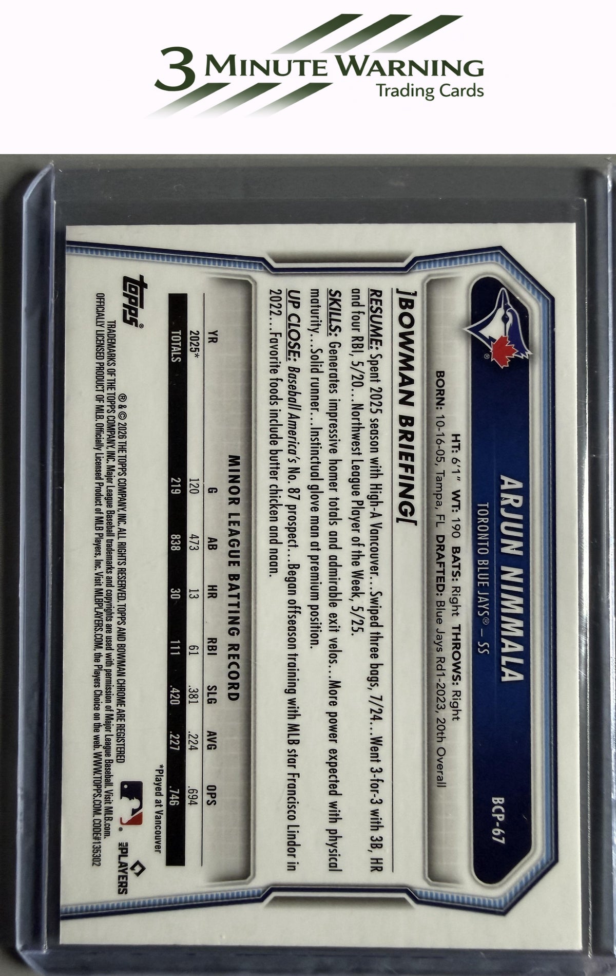 2026 Bowman #BCP-67 Arjun Nimmala Chrome Prospects