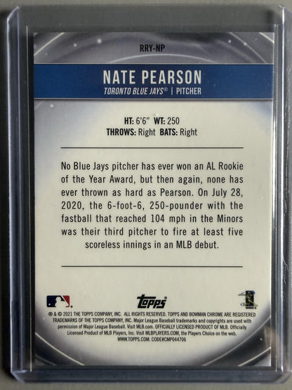 2021 Bowman #RRY-NP Nate Pearson Chrome ROTY Favorites Mojo Refractor