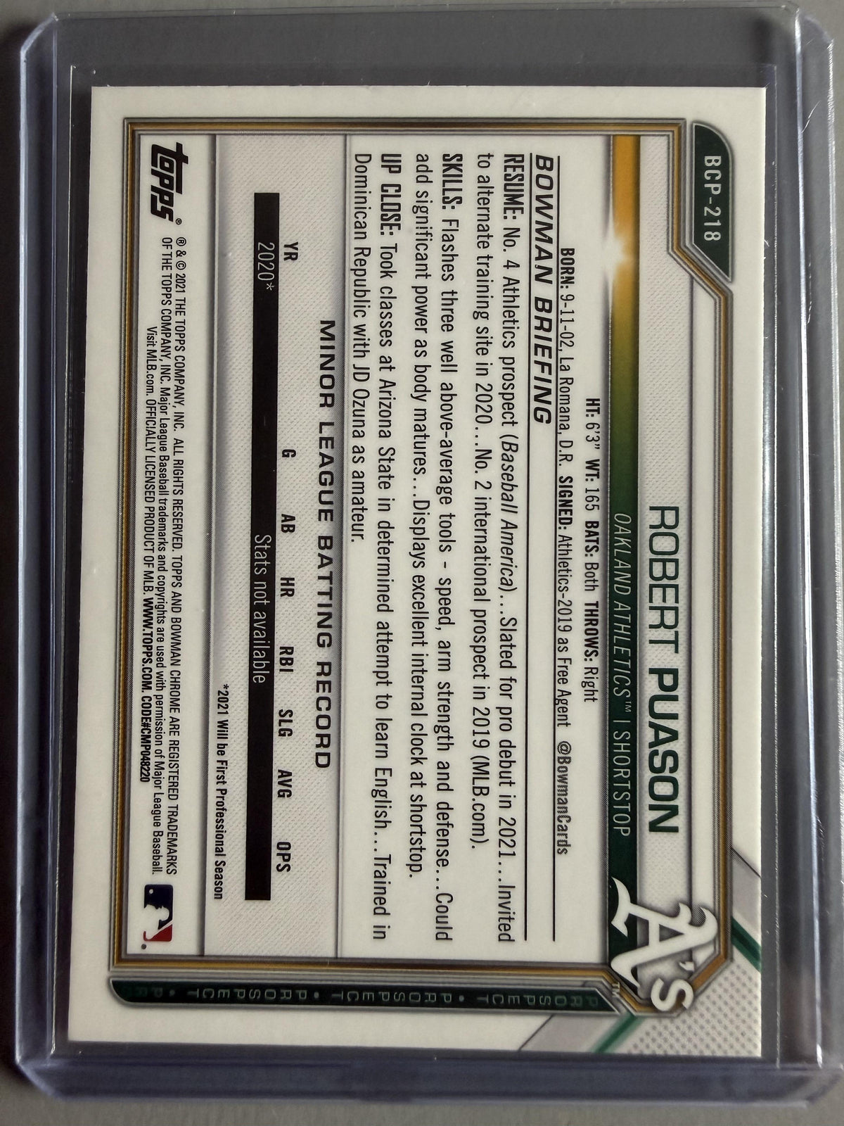 2021 Bowman Chrome #BCP-218 Robert Puason Prospects Mojo Refractor