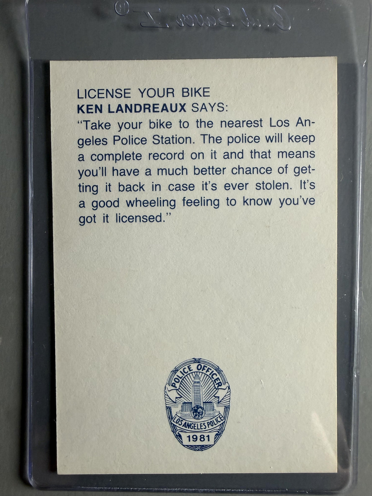 1981 Los Angeles Dodgers Police #NNO Ken Landreaux
