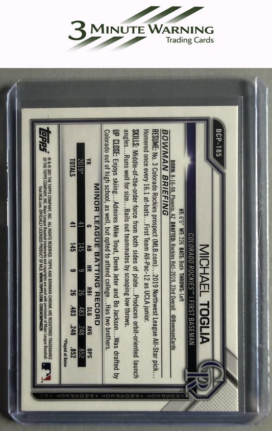 2021 Bowman Chrome #BCP-185 Michael Toglia Prospects Mojo Refractor