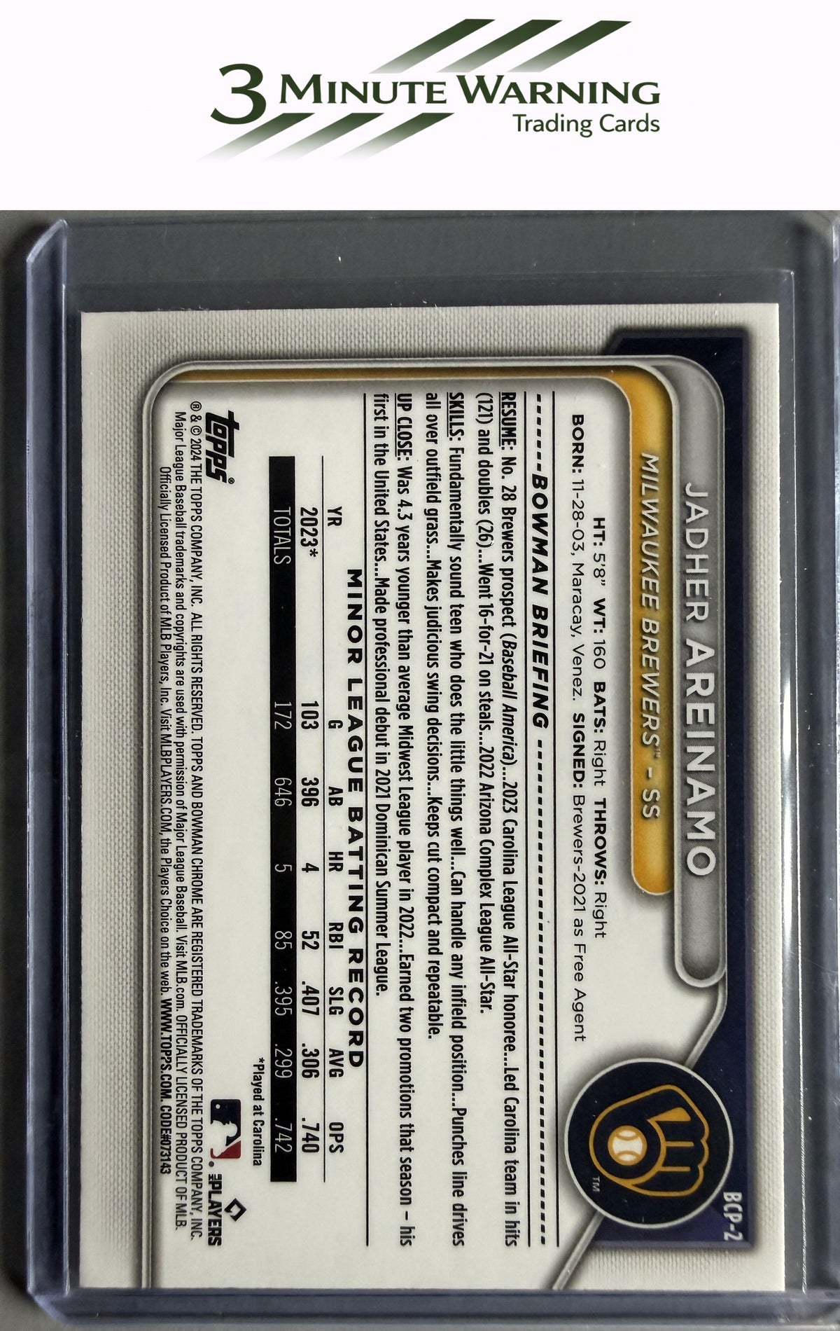 2024 Bowman #BCP-2 Jadher Areinamo Chrome Prospects