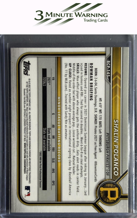 2022 Bowman #BCP-145 Shalin Polanco Chrome Prospects Mojo Refractor