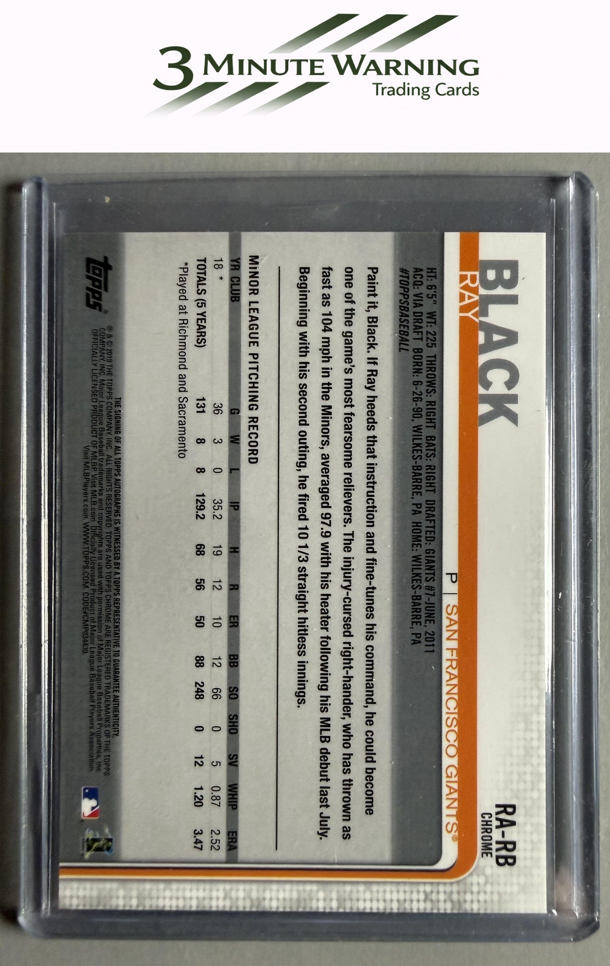 2019 Topps Chrome #RA-RB Ray Black Rookie Autographs