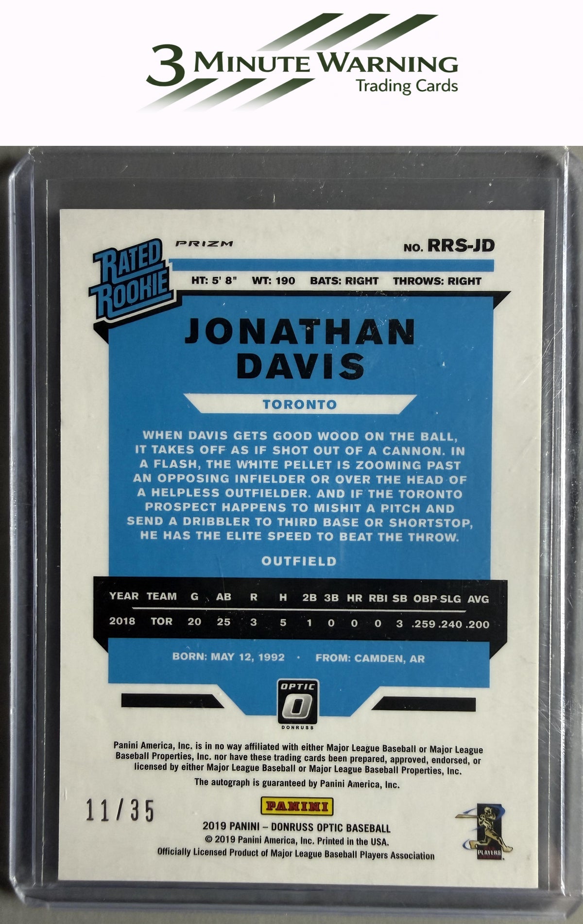 2019 Donruss Optic #RRS-JD Jonathan Davis Signatures Light Blue #/35