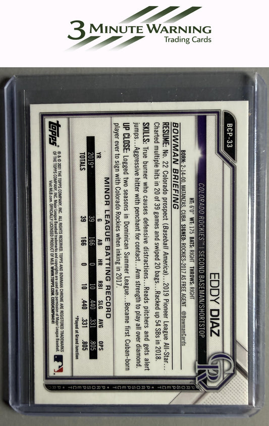 2021 Bowman #BCP-33 Eddy Diaz Chrome Prospects