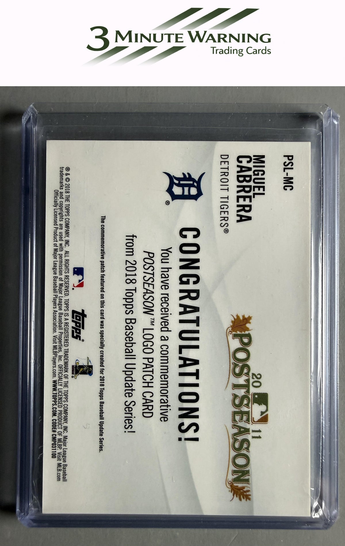 2018 Topps Update #PSL-MC Miguel Cabrera MLB Postseason Logo Manufactured Patch