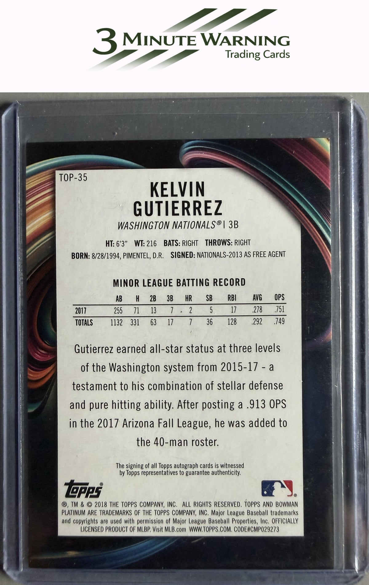2018 Bowman Platinum #TOP-35 Kelvin Gutierrez Top Prospects Autographs