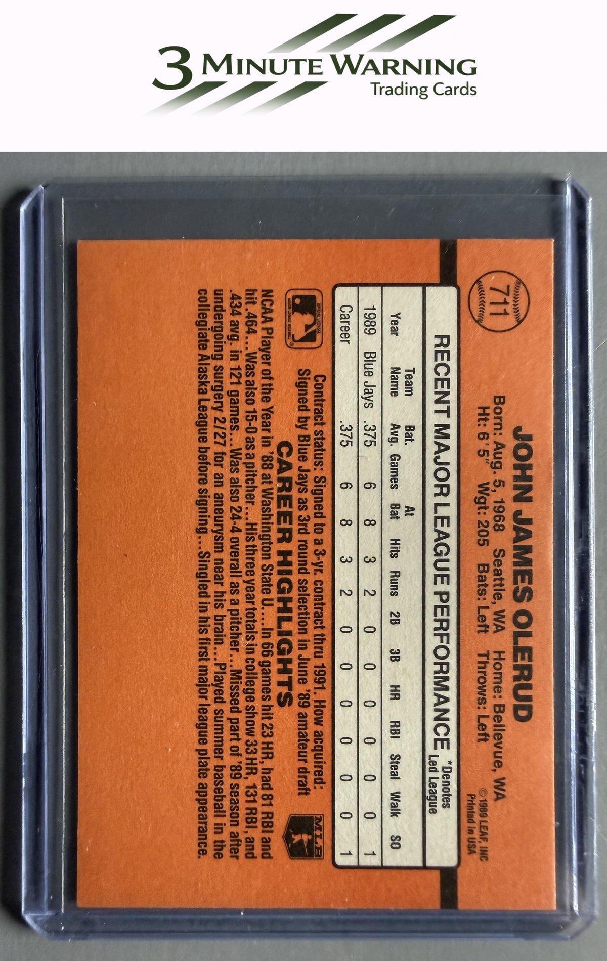 1990 Donruss #711b John Olerud