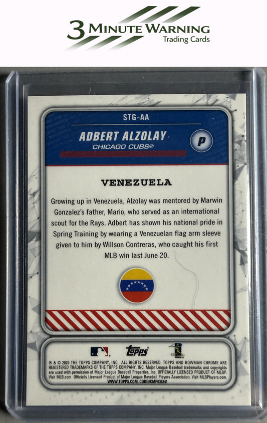 2020 Bowman #STG-AA Adbert Alzolay Spanning the Globe Green Refractor #/99