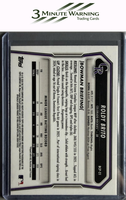 2026 Bowman #BCP-21 Roldy Brito Chrome Prospects
