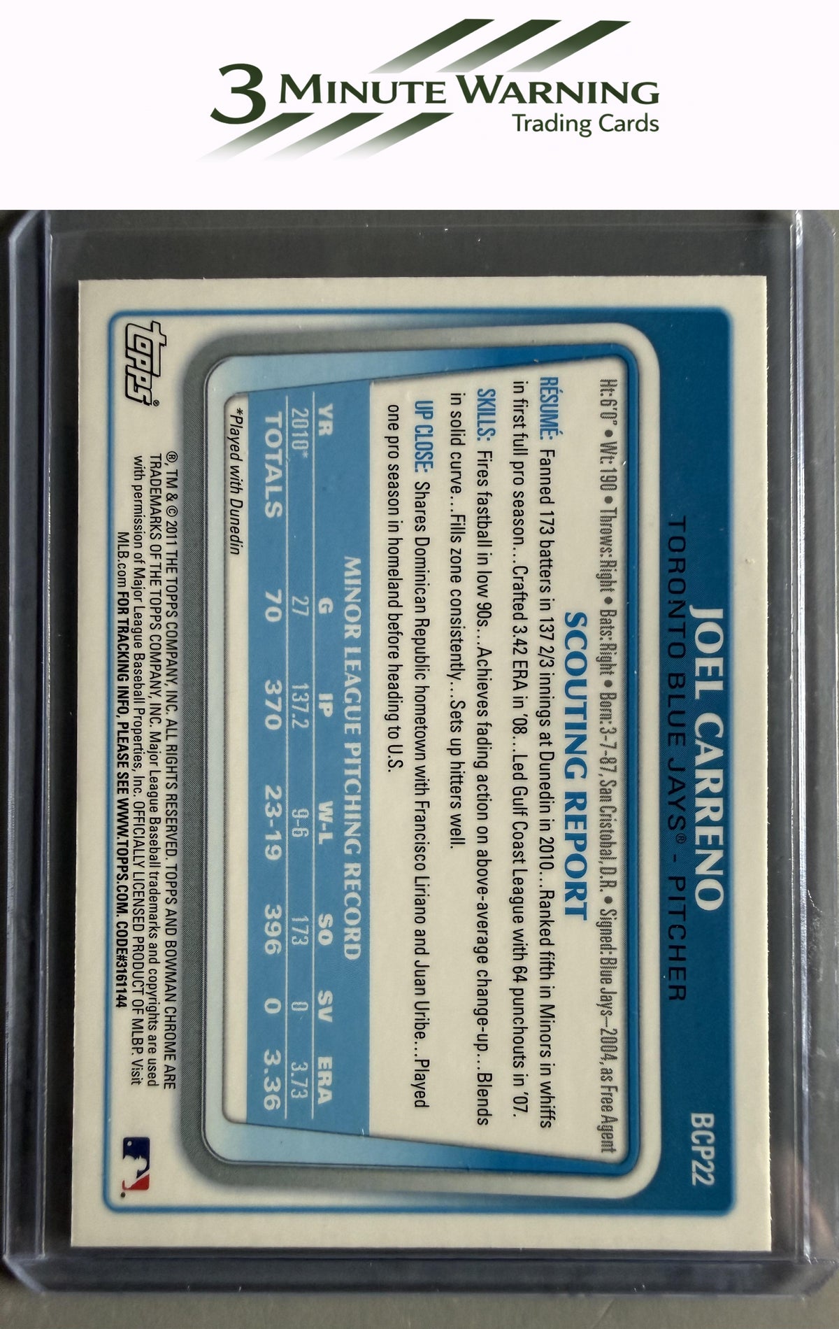 2011 Bowman #BCP22 Joel Carreno Chrome Prospects