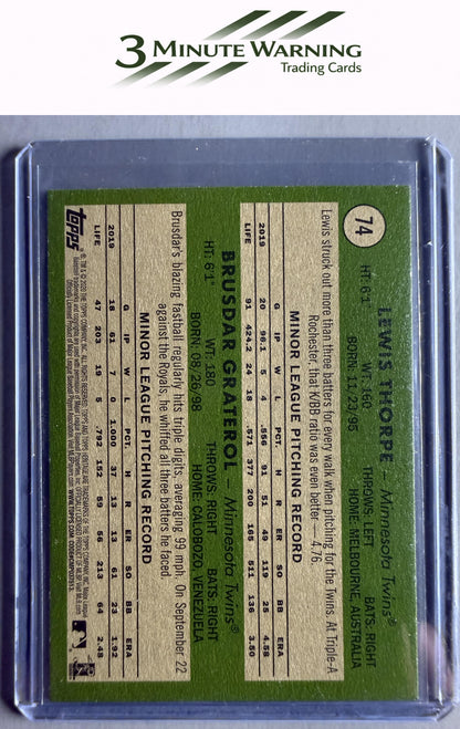 2020 Topps Heritage #74 Twins 2020 Rookie Stars (Lewis Thorpe / Brusdar Graterol)