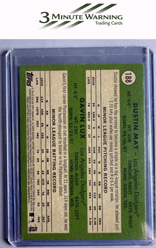 2020 Topps Heritage #188 Dodgers 2020 Rookie Stars (Dustin May / Gavin Lux)