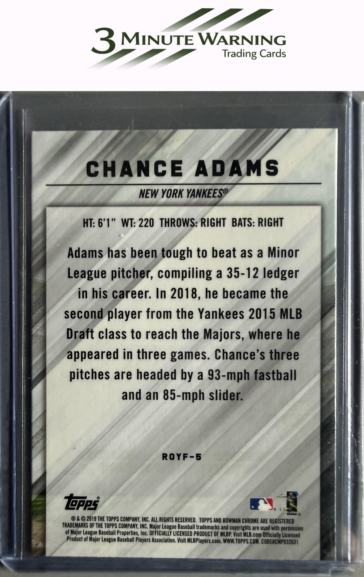 2019 Bowman #ROYF-5 Chance Adams Rookie of the Year Favorites