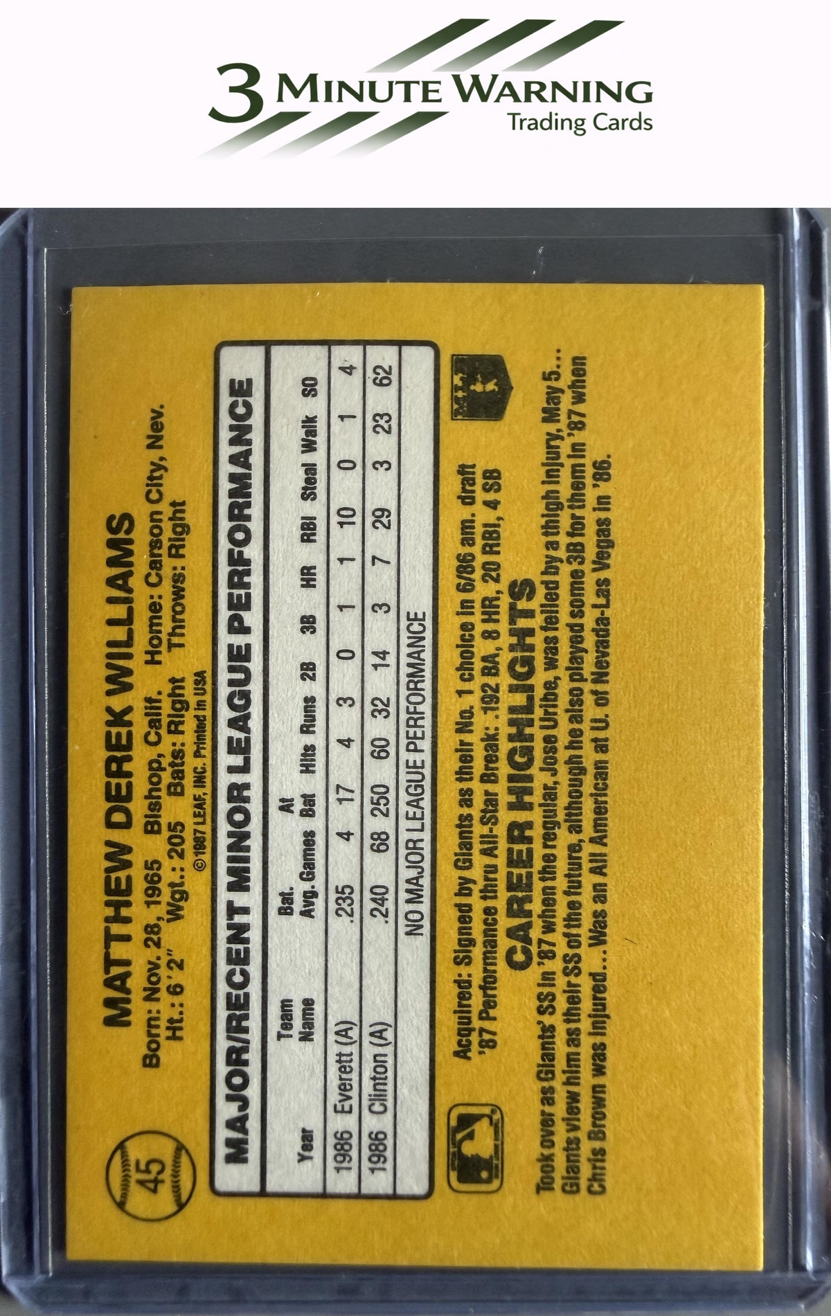 1987 Donruss The Rookies #45 Matt Williams